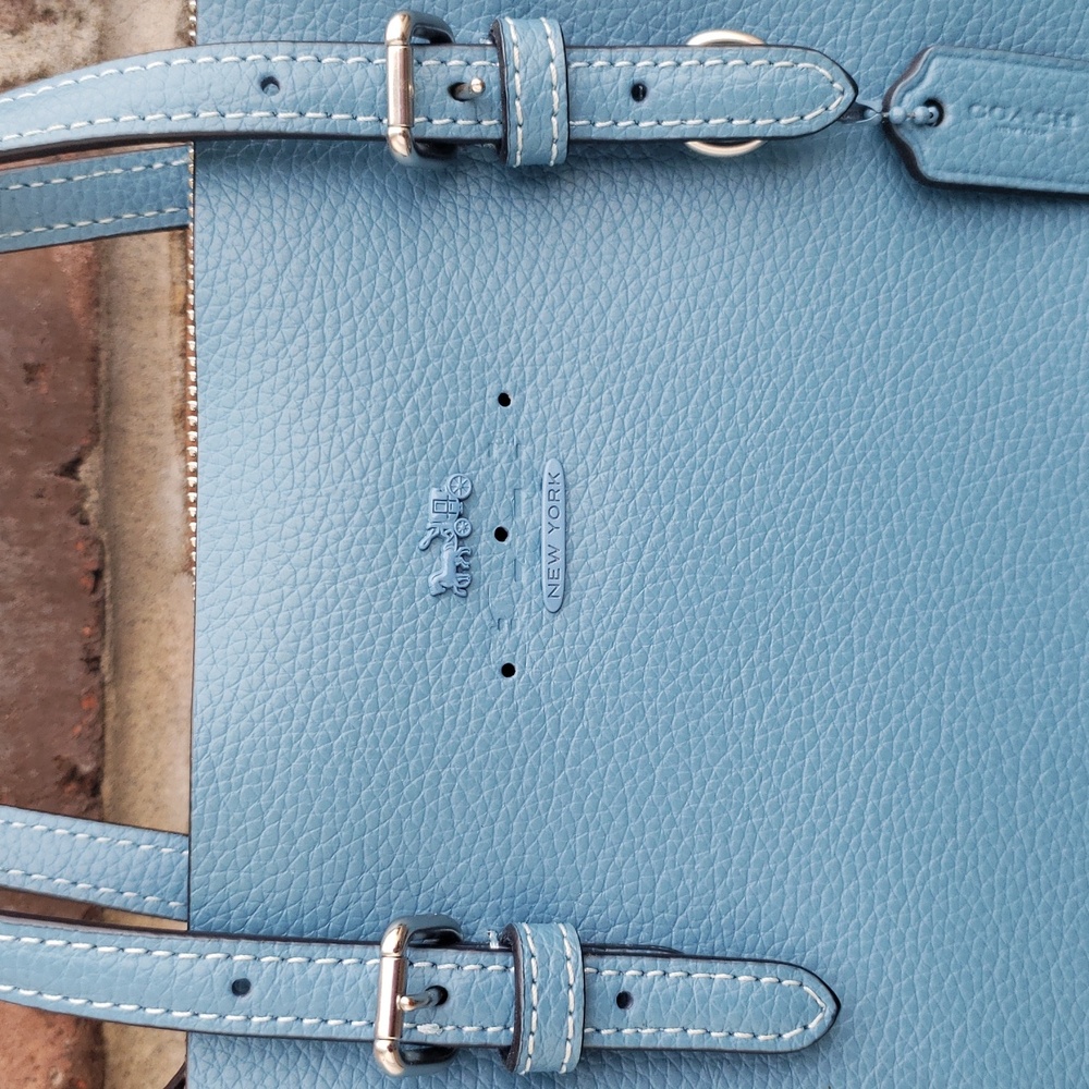 Coach Mollie Tote 25 Leather Satchel Convertible Bag Pacific Blue Designer - Picture 3 of 17